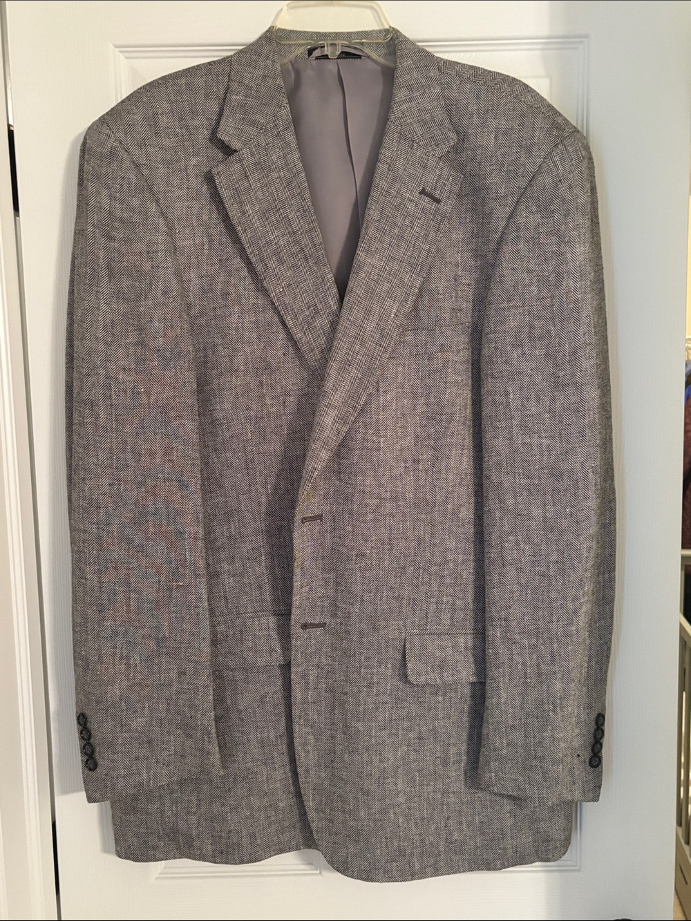 Men's Gray Herringbone Linen Blend Textured Sport Coat Blazer